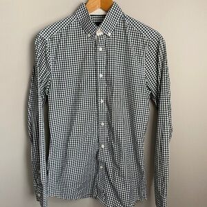 H&M Men's Dark Green Mini Check Plaid Long Sleeve Button Up Shirt Size‎ Small